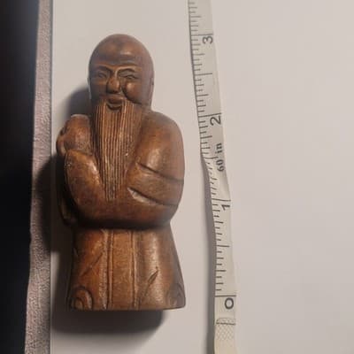 Vintage hand-carved wooden figurine Chinese scholar Netsuke Style Mini - Thumbnail 2
