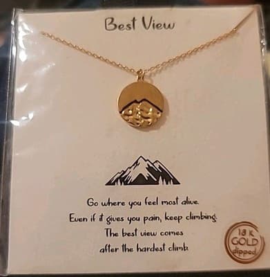 Dainty Mountain Necklace 18K Gold Dipped Pendant Inspirational Quote Card... - Image 1