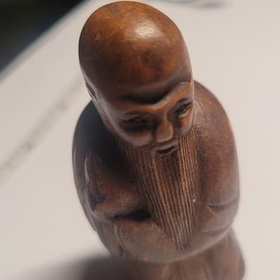 Vintage hand-carved wooden figurine Chinese scholar Netsuke Style Mini - Thumbnail 8