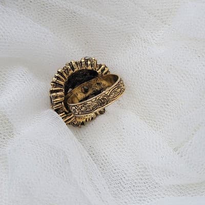 Vintage Gold Tone Purple Rhinestone Cluster Dome Ring – Floral Band – Adjustable - Thumbnail 6
