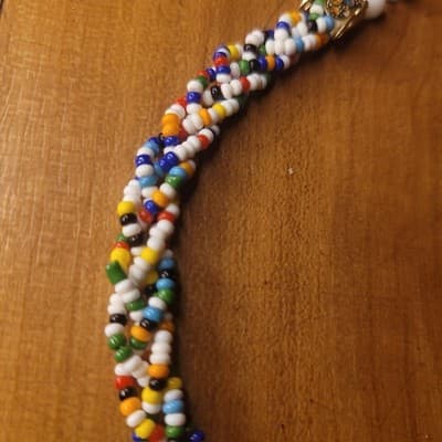 Vintage Hong Kong Multicolor Seed Bead Necklace | White Glass Beads | - Thumbnail 4