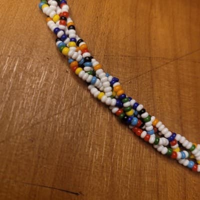 Vintage Hong Kong Multicolor Seed Bead Necklace | White Glass Beads | - Thumbnail 2