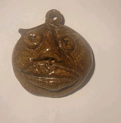 Vintage Style Ceramic Face ORNAMENT Pendant Primitive Folk Art Mask Brown Glaze - Thumbnail 2
