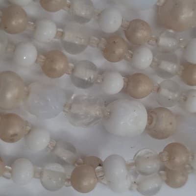 Vintage Japan 5 Strand Glass Bead Necklace Champagne Clear Silver Tone Clasp - Thumbnail 3