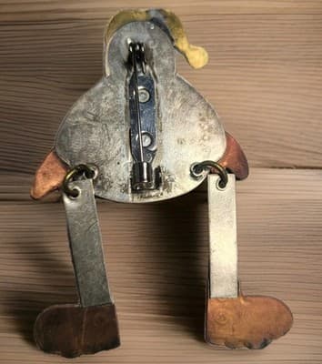Vintage Mixed Metal Snowman Brooch Pin Dangle Legs Winter Holiday Christmas - Thumbnail 3