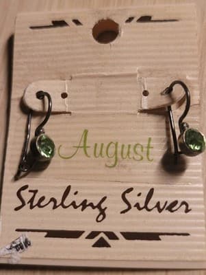 Dainty VTG Stamped 925 Sterling Silver Peridot Earrings - Kidney Wire - Thumbnail 2