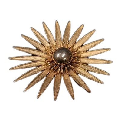 Vintage MCM Gold Tone Sunburst Brooch Mid Century Starburst Large 3" - Image 1