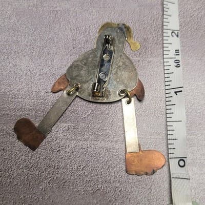 Vintage Mixed Metal Snowman Brooch Pin Dangle Legs Winter Holiday Christmas - Thumbnail 4