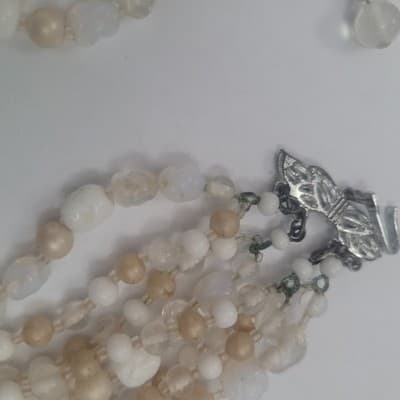 Vintage Japan 5 Strand Glass Bead Necklace Champagne Clear Silver Tone Clasp - Thumbnail 2