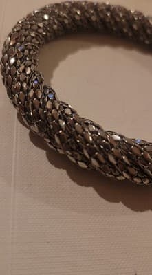 Vintage Silver Tone Mesh Bracelet Cut Metal Bangle 1970s DISCO - Thumbnail 3