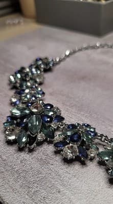 Charter Club Silver-Tone Blue Green Crystal Flower Statement Collar Necklace - Thumbnail 4