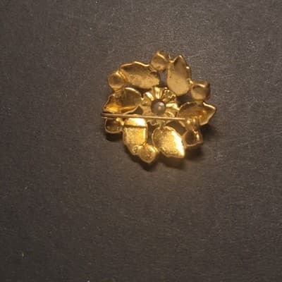 Vintage AB Rhinestone Leaf Brooch Gold Tone 1950s Glass Floral Pin - Thumbnail 3