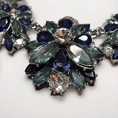 Charter Club Silver-Tone Blue Green Crystal Flower Statement Collar Necklace - Thumbnail 2