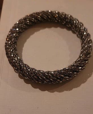 Vintage Silver Tone Mesh Bracelet Cut Metal Bangle 1970s DISCO - Image 1