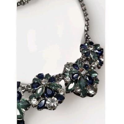 Charter Club Silver-Tone Blue Green Crystal Flower Statement Collar Necklace - Thumbnail 6