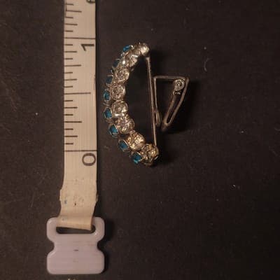 Vintage Napier PAT. Pend. Clip On Earrings Rhinestone Blue Silver Curved Huggy - Thumbnail 5