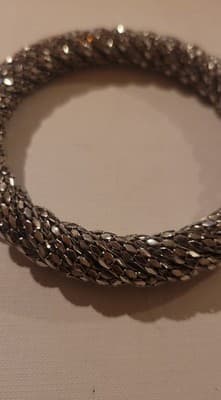Vintage Silver Tone Mesh Bracelet Cut Metal Bangle 1970s DISCO - Thumbnail 4