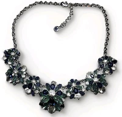 Charter Club Silver-Tone Blue Green Crystal Flower Statement Collar Necklace - Image 1