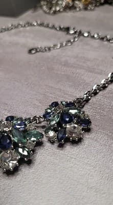 Charter Club Silver-Tone Blue Green Crystal Flower Statement Collar Necklace - Thumbnail 8