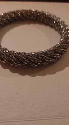 Vintage Silver Tone Mesh Bracelet Cut Metal Bangle 1970s DISCO - Thumbnail 2