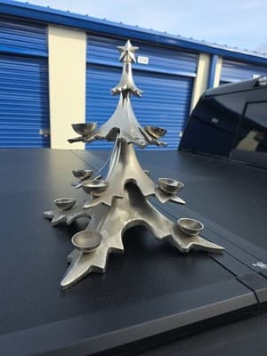 Retired 14” Pottery Barn Silver Christmas Tree 12 Pc Candle Holder candelabra - Image 1