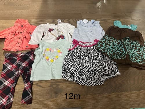 Baby Girl Lot Of 7 Clothes Short Sleeve Summer Shirts And Pants Size 12m - Image 1