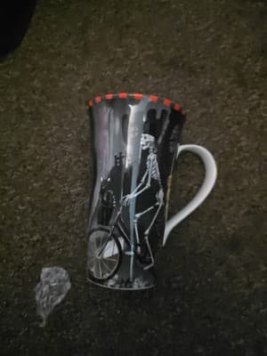 HALLOWEEN Tall Latte DAPPER SKELETON Bike Mug Cup Porcelain 🎃222 Fifth - Image 1