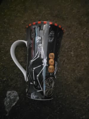 HALLOWEEN Tall Latte DAPPER SKELETON Bike Mug Cup Porcelain 🎃222 Fifth - Thumbnail 2