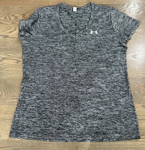 Under Armour Shirt Womens M Heather Gray V Neck Short Sleeve Athletic Logo - Image 1