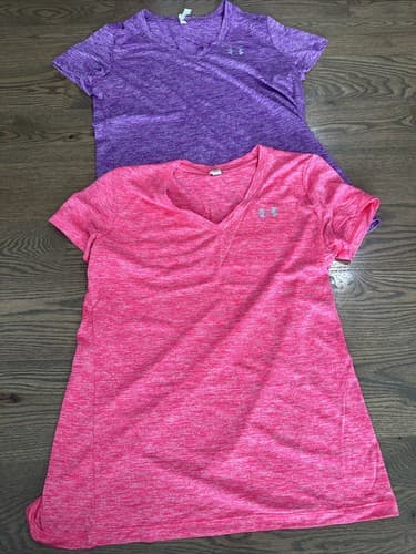 Under Armour Shirt Womens Medium V Neck Short Sleeve Athletic Logo 2 Pack - Image 1