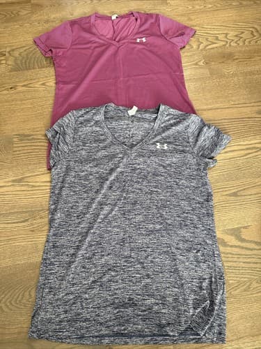 Under Armour Shirt Womens Medium V Neck Short Sleeve Athletic Logo 2 Pack - Image 1