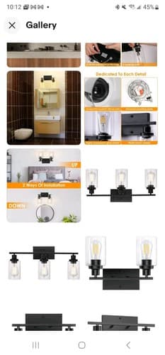 Vanity Lights Fixtures, 3 Light Bathroom Light, Black Wall Light with Clear... - Image 1
