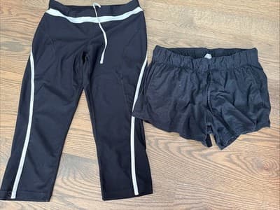 Woman’s Black Tight Athletic Capri Leggings And Black Shorts SIZE M - Image 1