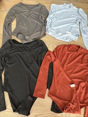 Women’s Scoop Neck Long Sleeve Ribbed Bodysuit - Lot Of 4 Different Colors M - Thumbnail 2