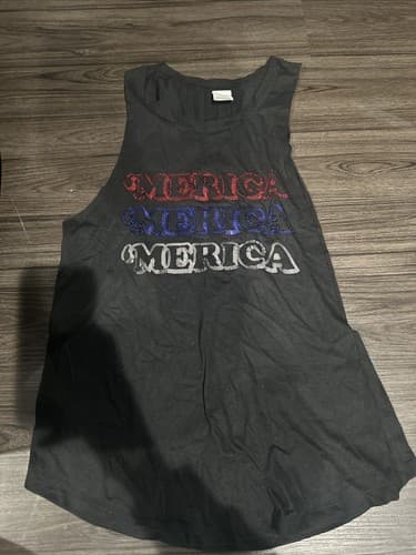 PINK Tank Top Womens Medium Merica Sequins America Victoria's Secret Black - Image 1