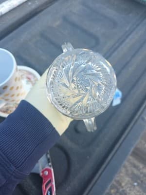 Vintage 2 Handles Glass Sugar Dish - Thumbnail 4