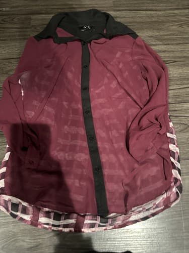 BCX Burgundy Button Down Women's Dress Shirt Long Sleeve Size Small Open Back - Image 1