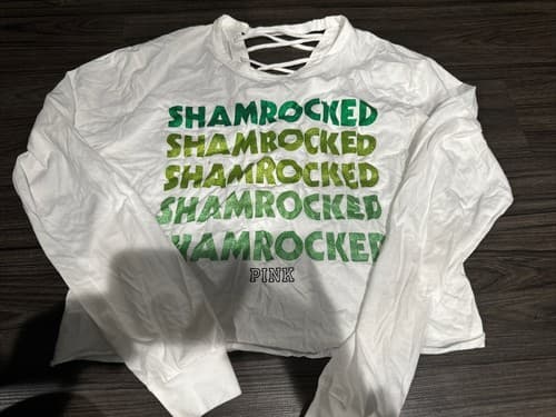 Victoria's Secret PINK Long Sleeve Shirt Size Small White Shamrocked - Image 1