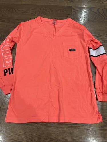Victoria's Secret PINK Long Sleeve Shirt Size Small Neon Orange - Image 1