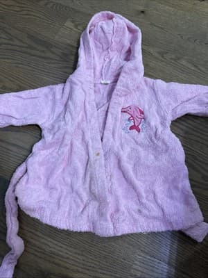 Hooded Bath Robe Infant Girls 0-9M Pink Delphin - Image 1