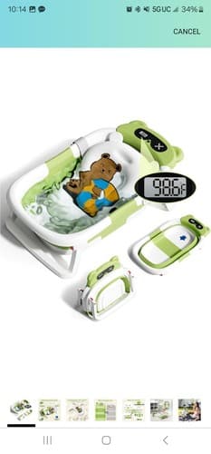 Baby Foldable Bathtub with Thermometer for Newborn to Toddler, Green - Image 1