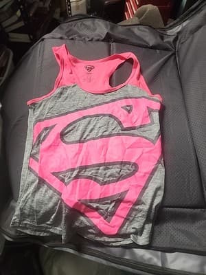 Superman Tank Top Women's Size Large Sleeveless Grey Pink - Image 1