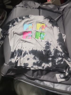 MTV Neon Tie Dye Cropped Longsleeve Oversized Graphic Tee XL/L - Thumbnail 2