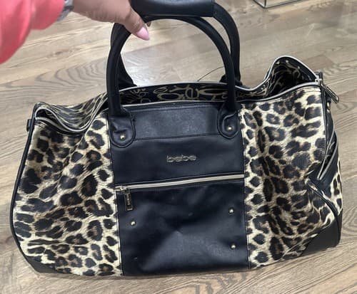 BEBE Black Duffel Bag With Brown Leopard Animal Print - Image 1