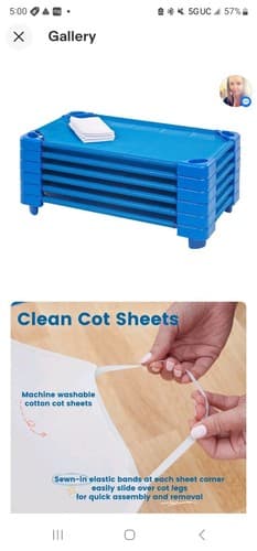 ECR4Kids Toddler Naptime Cot with Sheets, Stackable Kids Cot, 6-Pack - Blue - Image 1