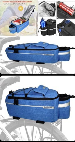 Insulated Bike Trunk Cooler Bag with Cargo Space Bottle Holder Rear Bike Rack - Image 1