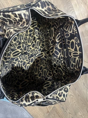 BEBE Black Duffel Bag With Brown Leopard Animal Print - Thumbnail 6