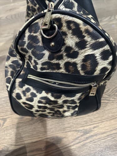 BEBE Black Duffel Bag With Brown Leopard Animal Print - Thumbnail 3