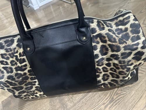 BEBE Black Duffel Bag With Brown Leopard Animal Print - Thumbnail 5