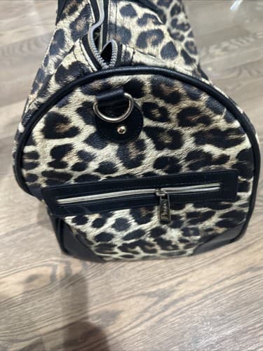 BEBE Black Duffel Bag With Brown Leopard Animal Print - Thumbnail 4